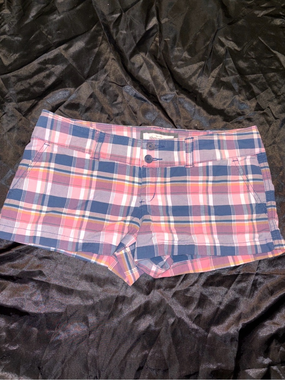 Abercrombie & Fitch Y2K Pink and Blue Plaid Jean Shorts